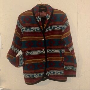 Woolrich Woman Medium Jacket Southwest Aztec Boho Wool Blanket Chore Coat USA